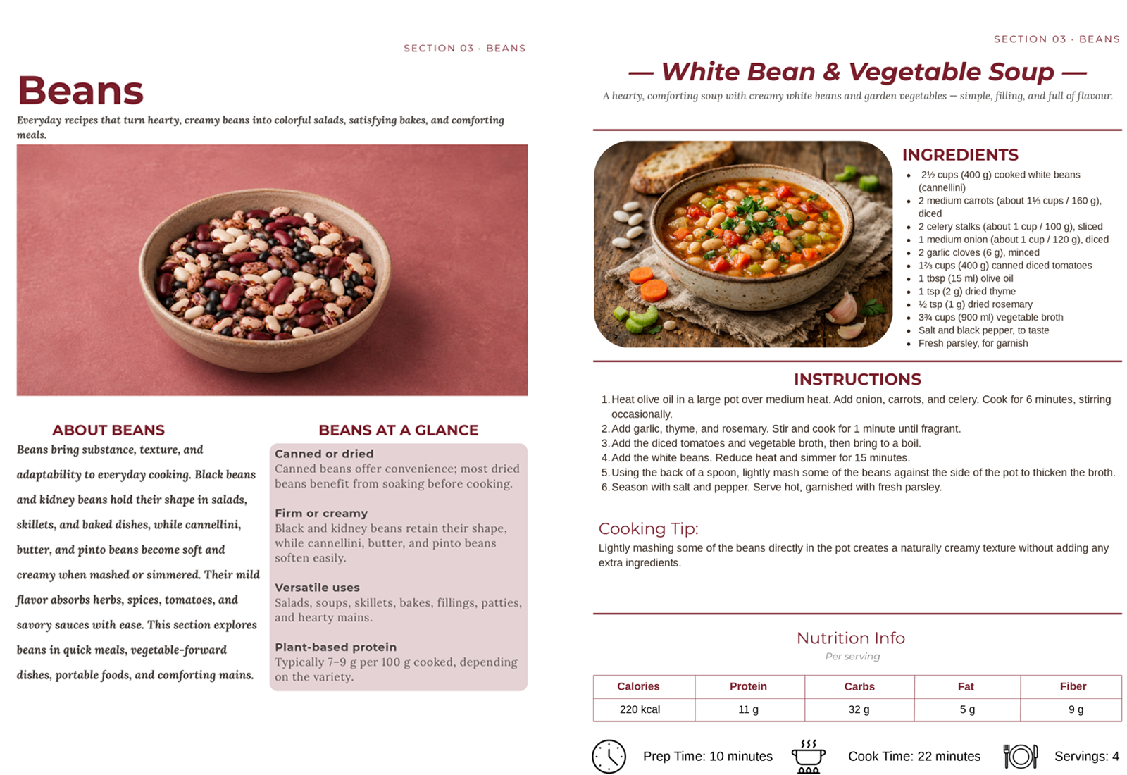 Simple Legumes cookbook recipe page shown on a laptop screen