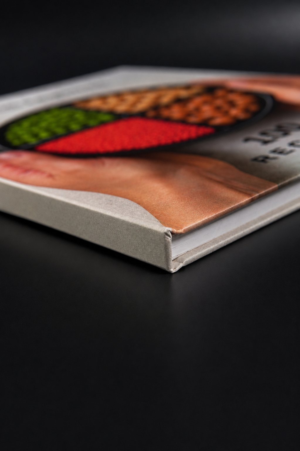 Close-up of the Simple Legumes hardcover binding and cloth spine